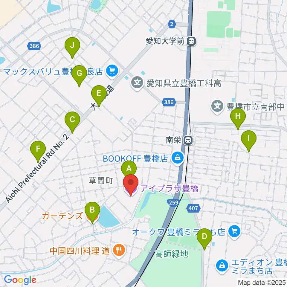 アイプラザ豊橋周辺のカフェ一覧地図