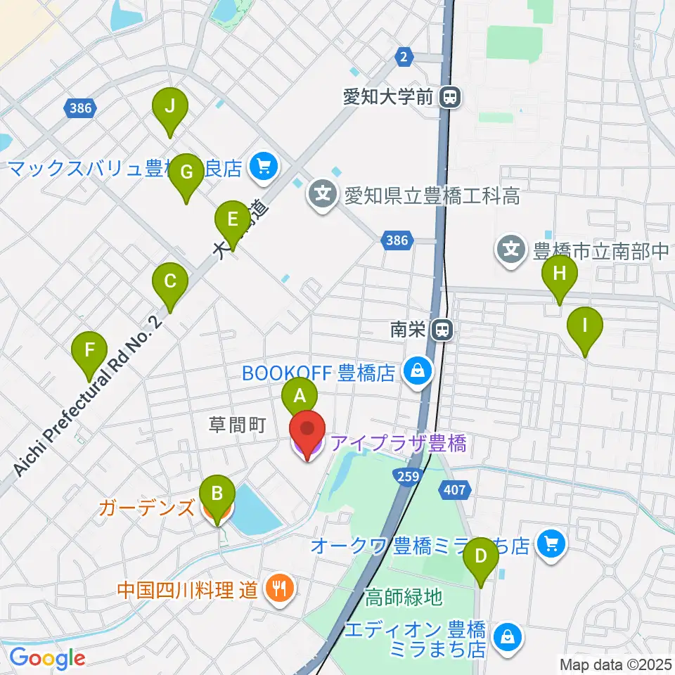 アイプラザ豊橋周辺のカフェ一覧地図