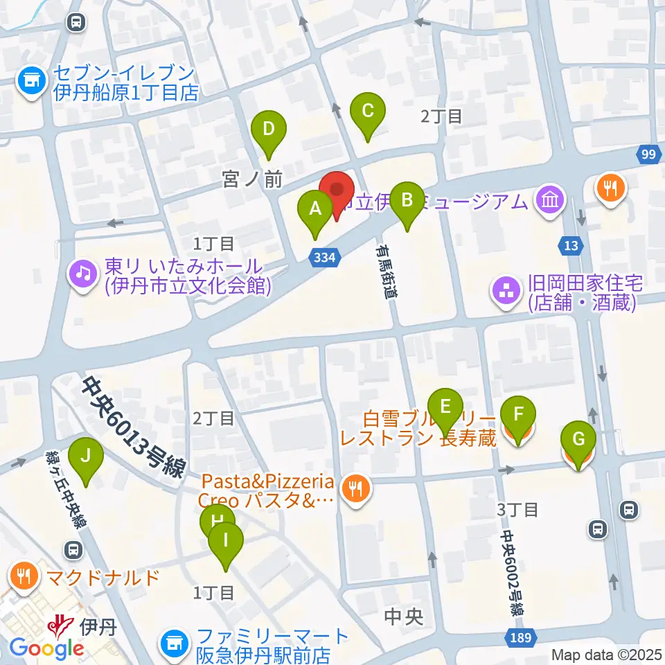 伊丹アイフォニックホール周辺のカフェ一覧地図