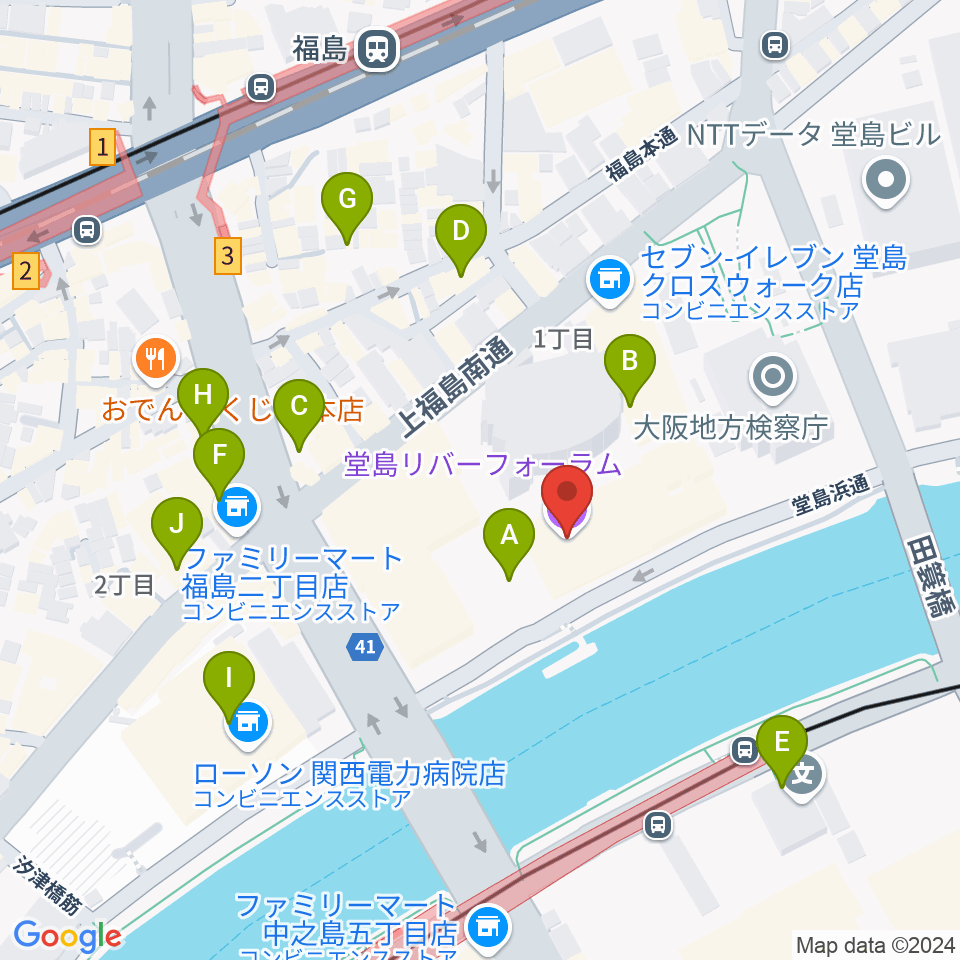 堂島リバーフォーラム周辺のカフェ一覧地図