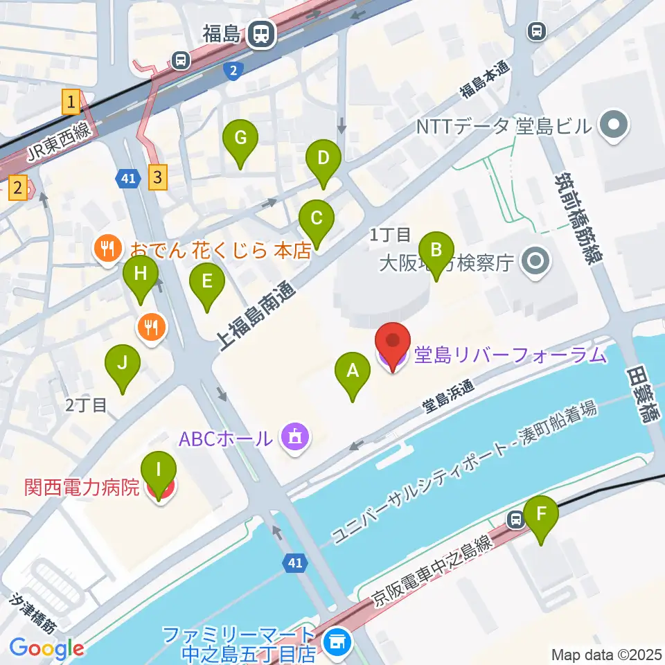 堂島リバーフォーラム周辺のカフェ一覧地図