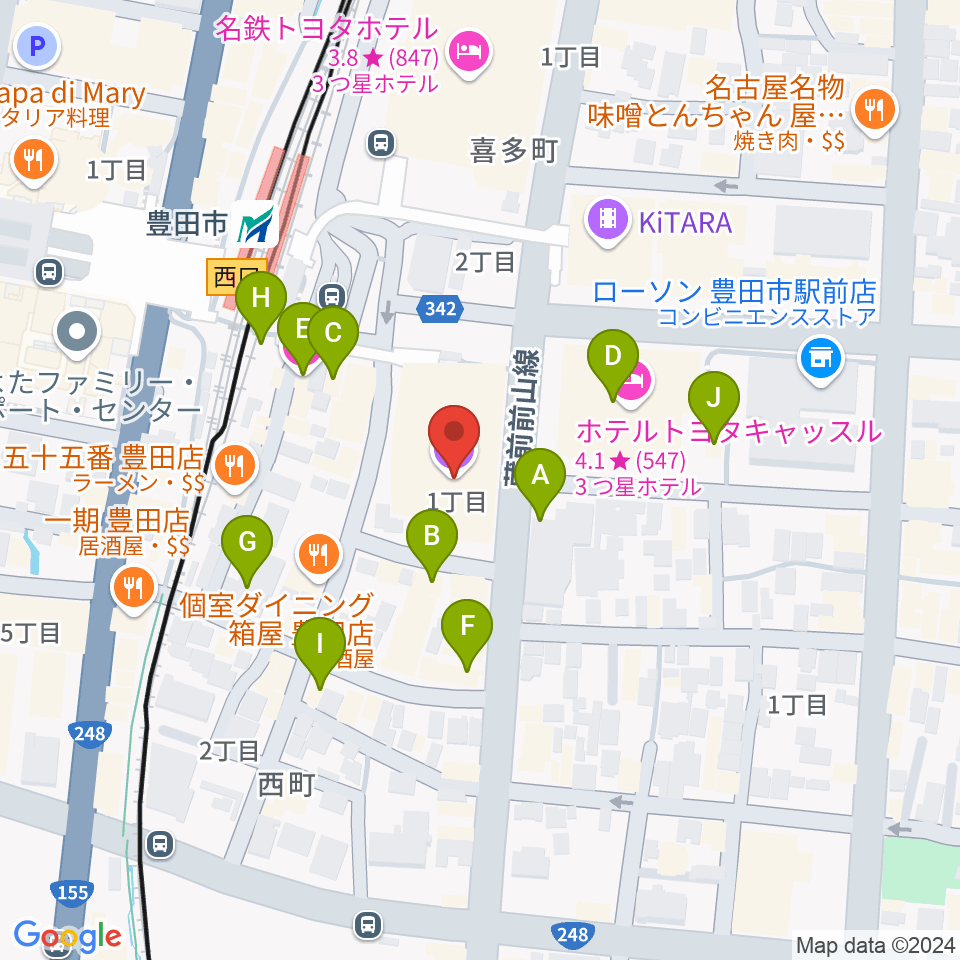 豊田市コンサートホール周辺のカフェ一覧地図