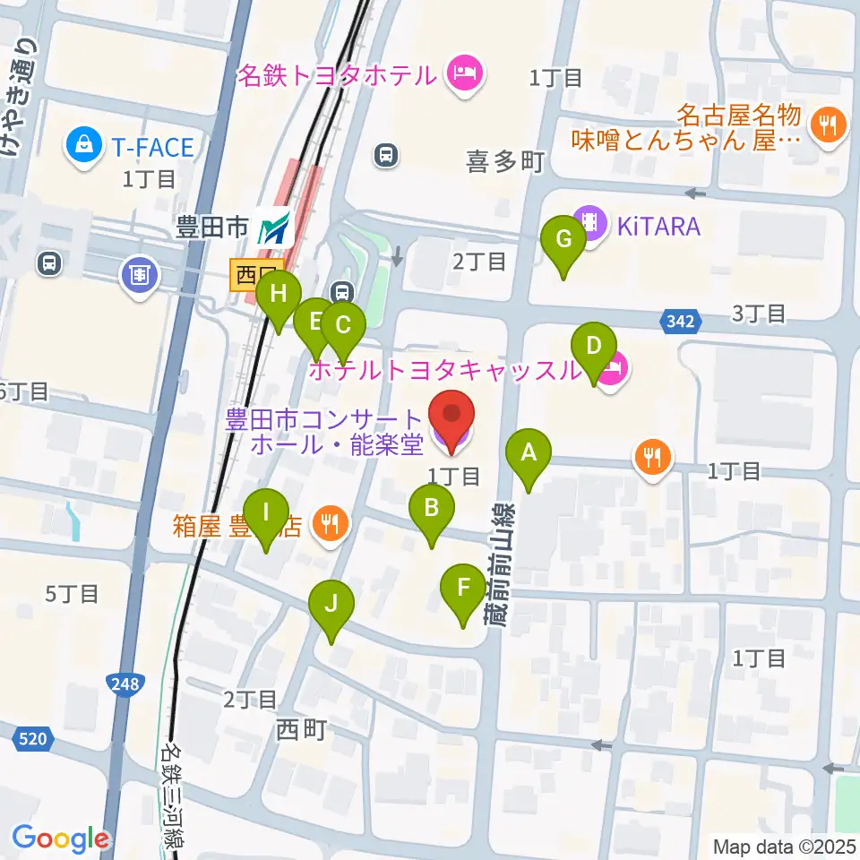 豊田市コンサートホール周辺のカフェ一覧地図