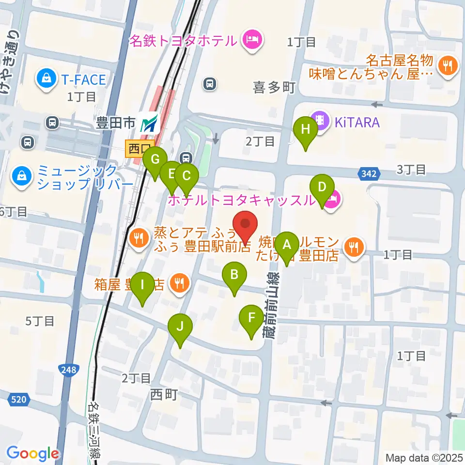 豊田市コンサートホール周辺のカフェ一覧地図