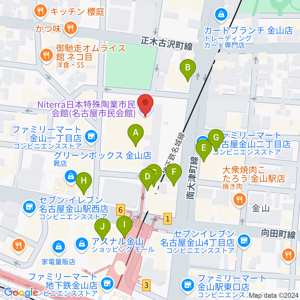 Niterra日本特殊陶業市民会館周辺のカフェ一覧地図