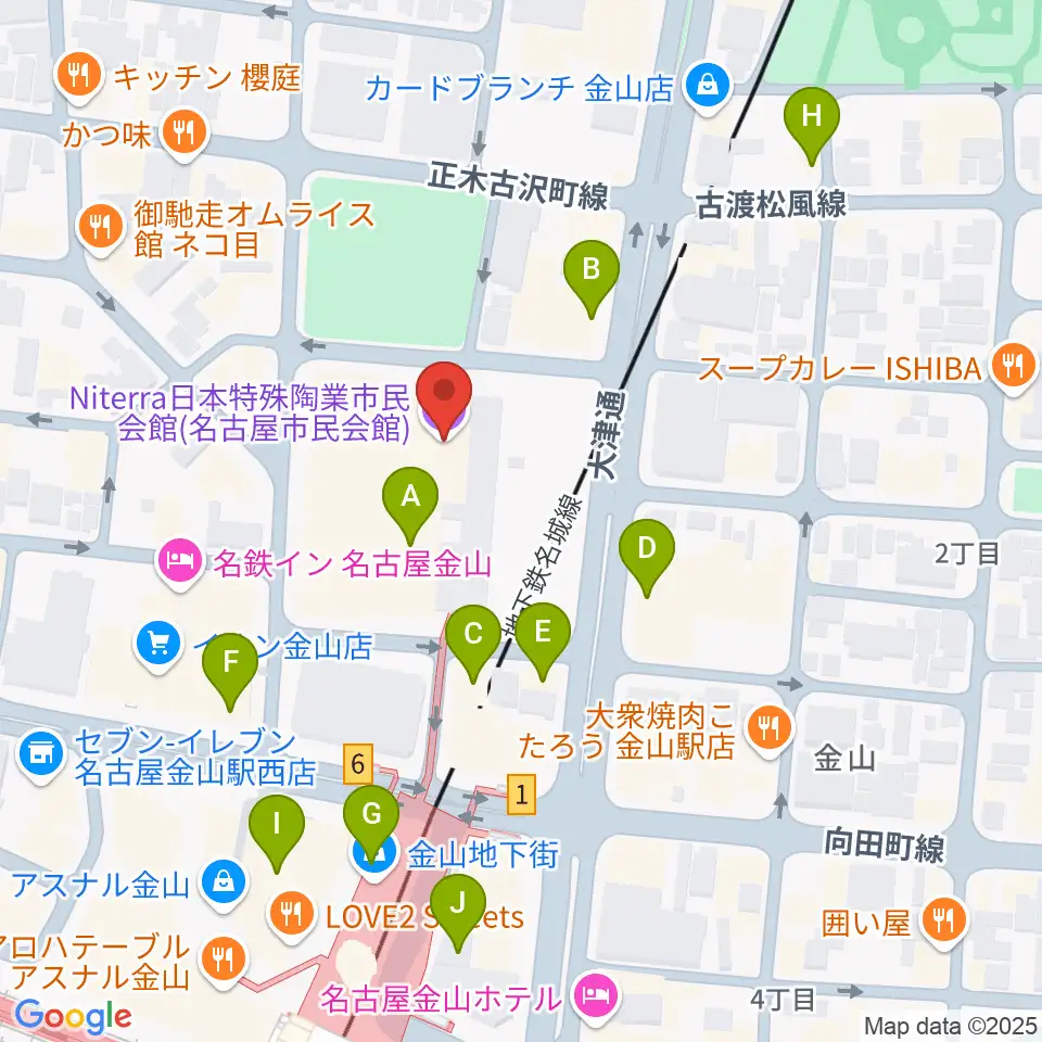 Niterra日本特殊陶業市民会館周辺のカフェ一覧地図