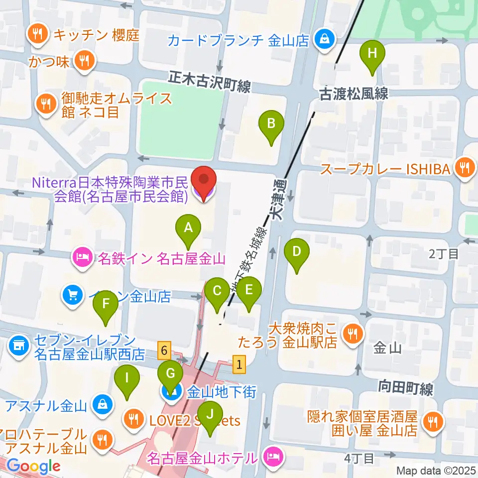 Niterra日本特殊陶業市民会館周辺のカフェ一覧地図