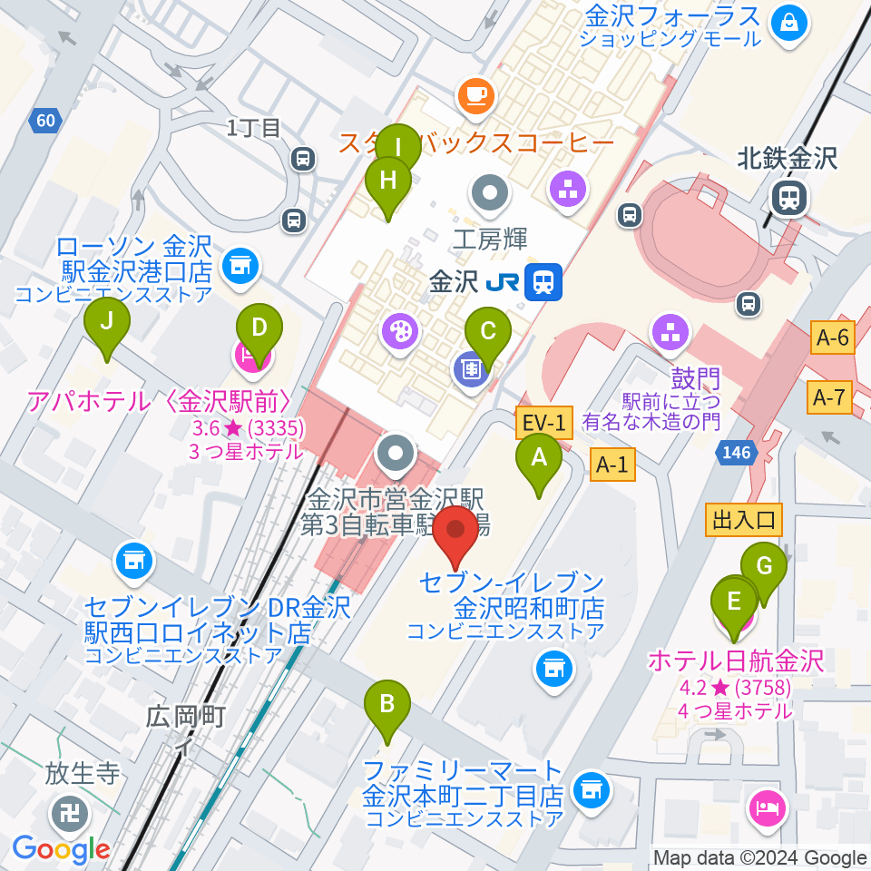 石川県立音楽堂周辺のカフェ一覧地図