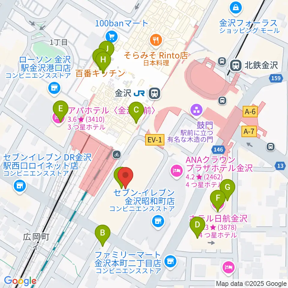 石川県立音楽堂周辺のカフェ一覧地図