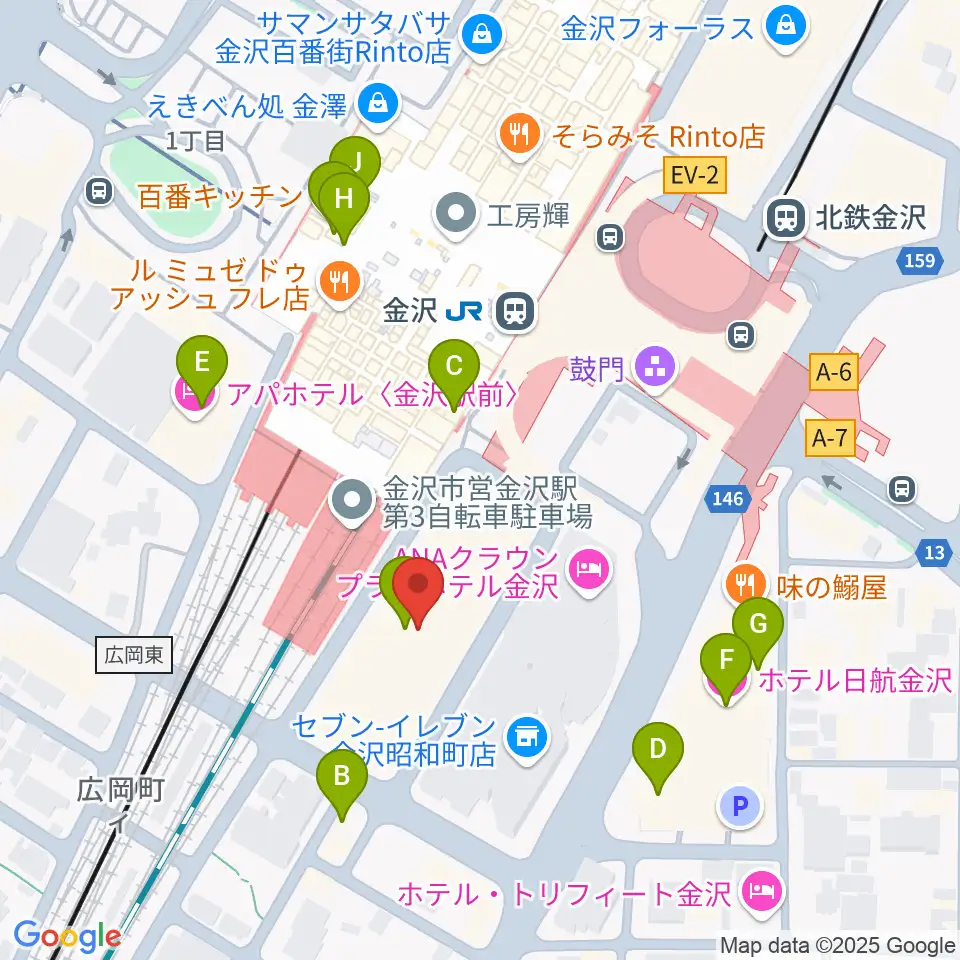 石川県立音楽堂周辺のカフェ一覧地図