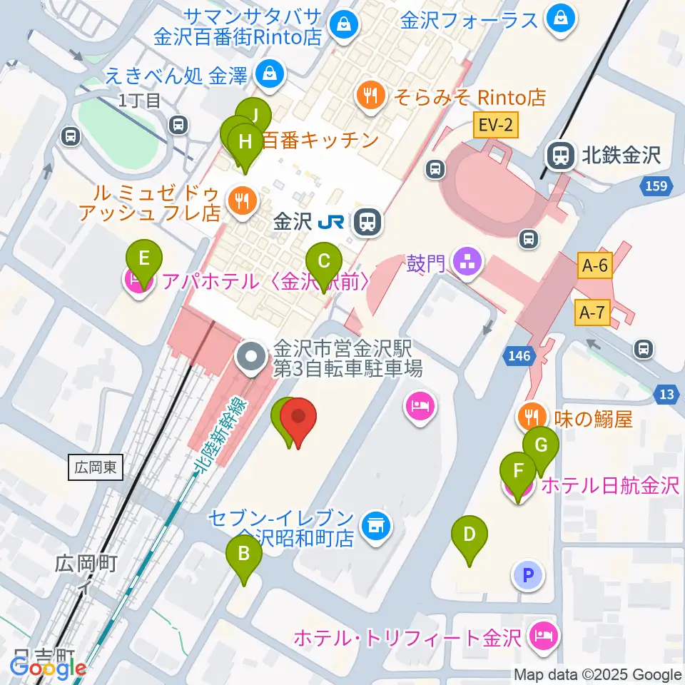 石川県立音楽堂周辺のカフェ一覧地図