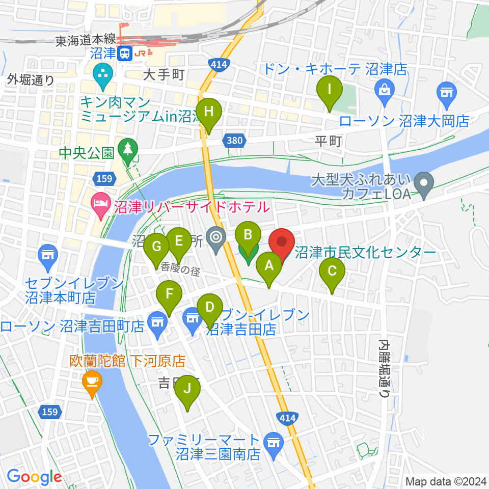 沼津市民文化センター周辺のカフェ一覧地図
