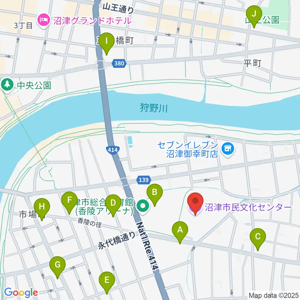 沼津市民文化センター周辺のカフェ一覧地図