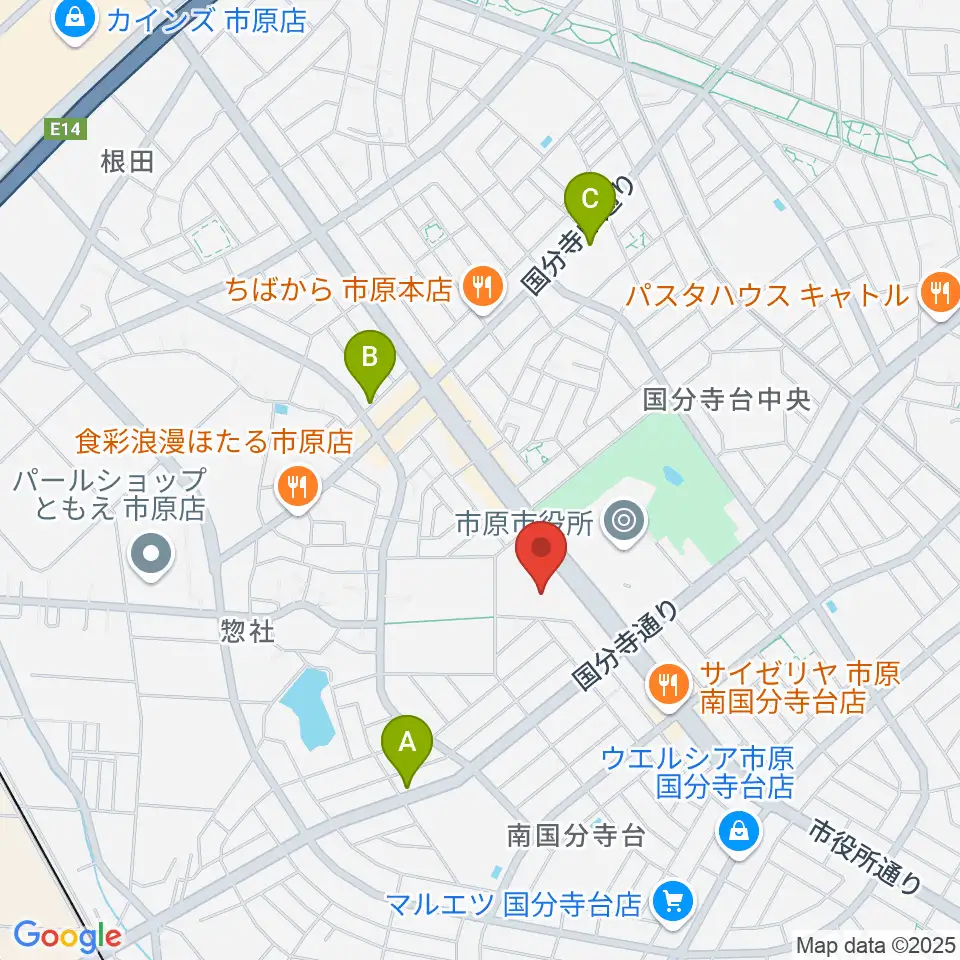 市原市市民会館周辺のカフェ一覧地図