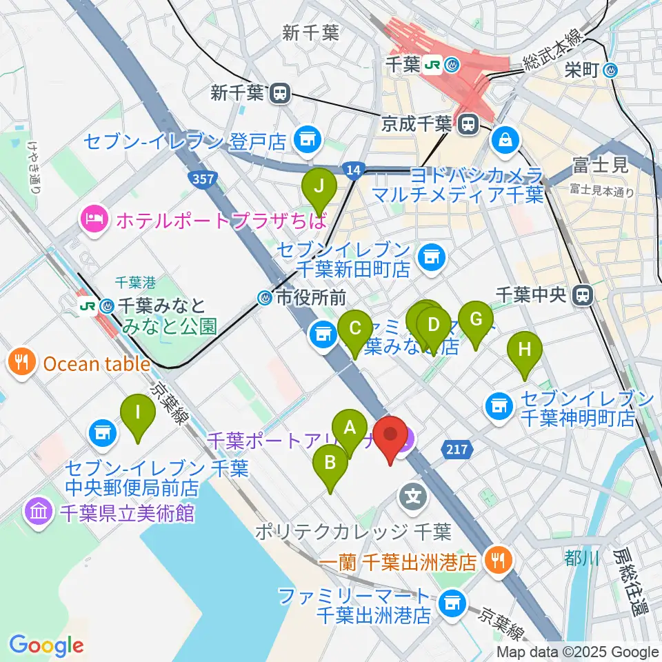 千葉ポートアリーナ周辺のカフェ一覧地図
