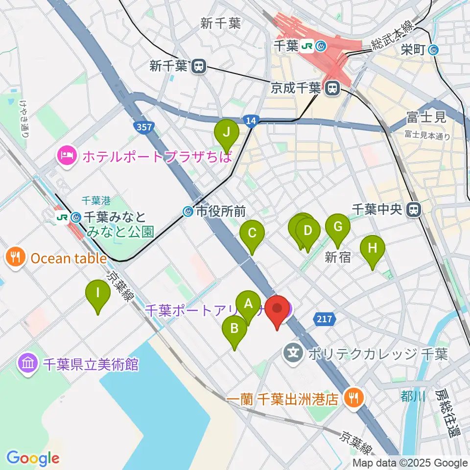 千葉ポートアリーナ周辺のカフェ一覧地図