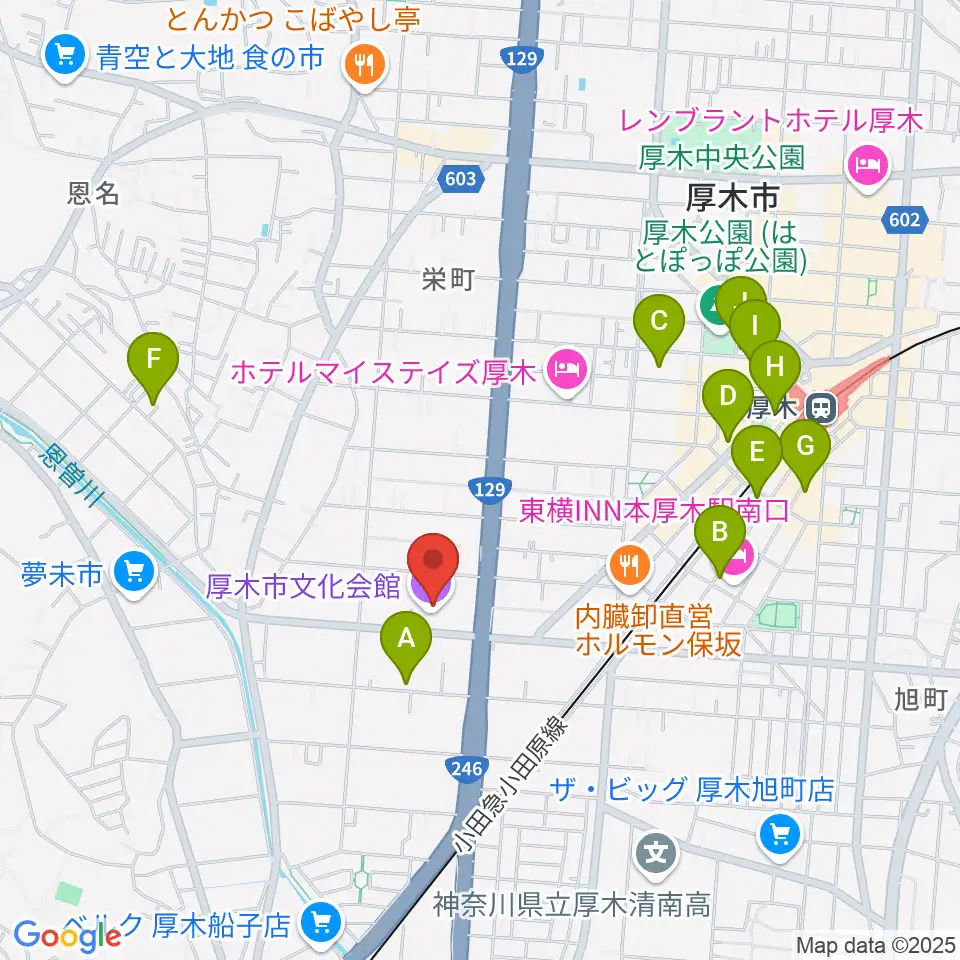 厚木市文化会館周辺のカフェ一覧地図