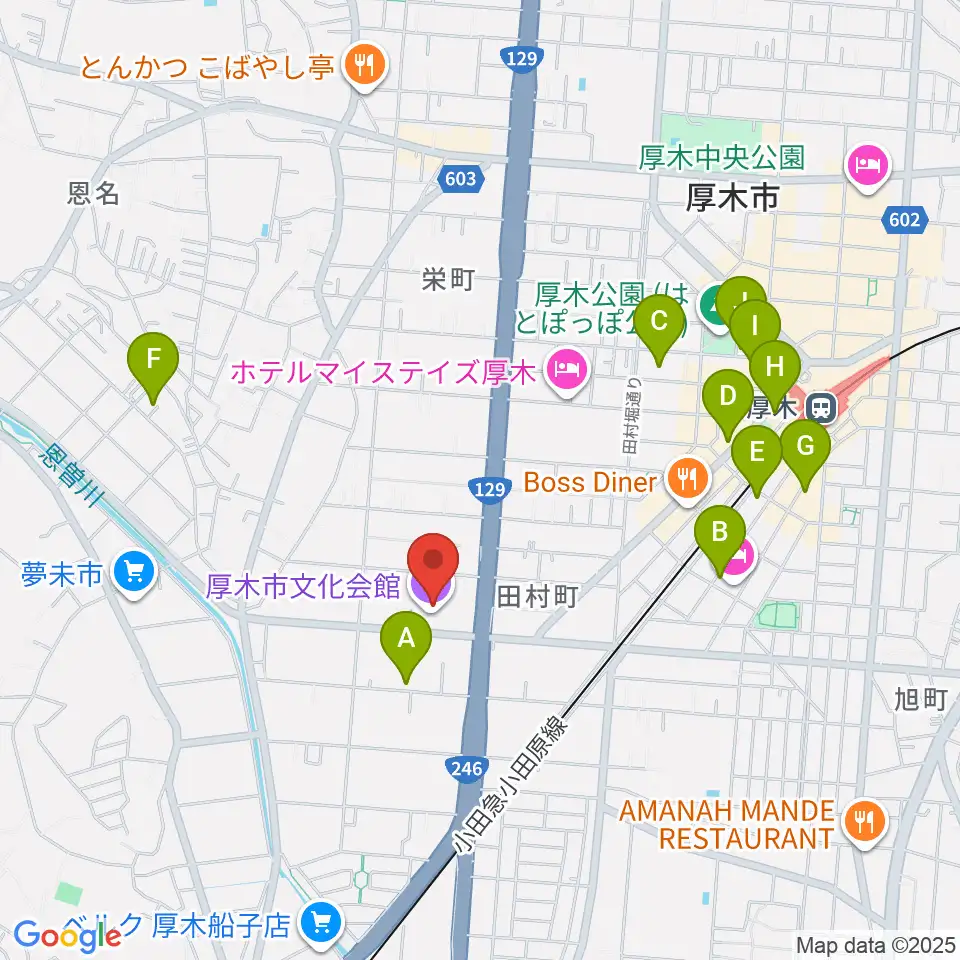 厚木市文化会館周辺のカフェ一覧地図