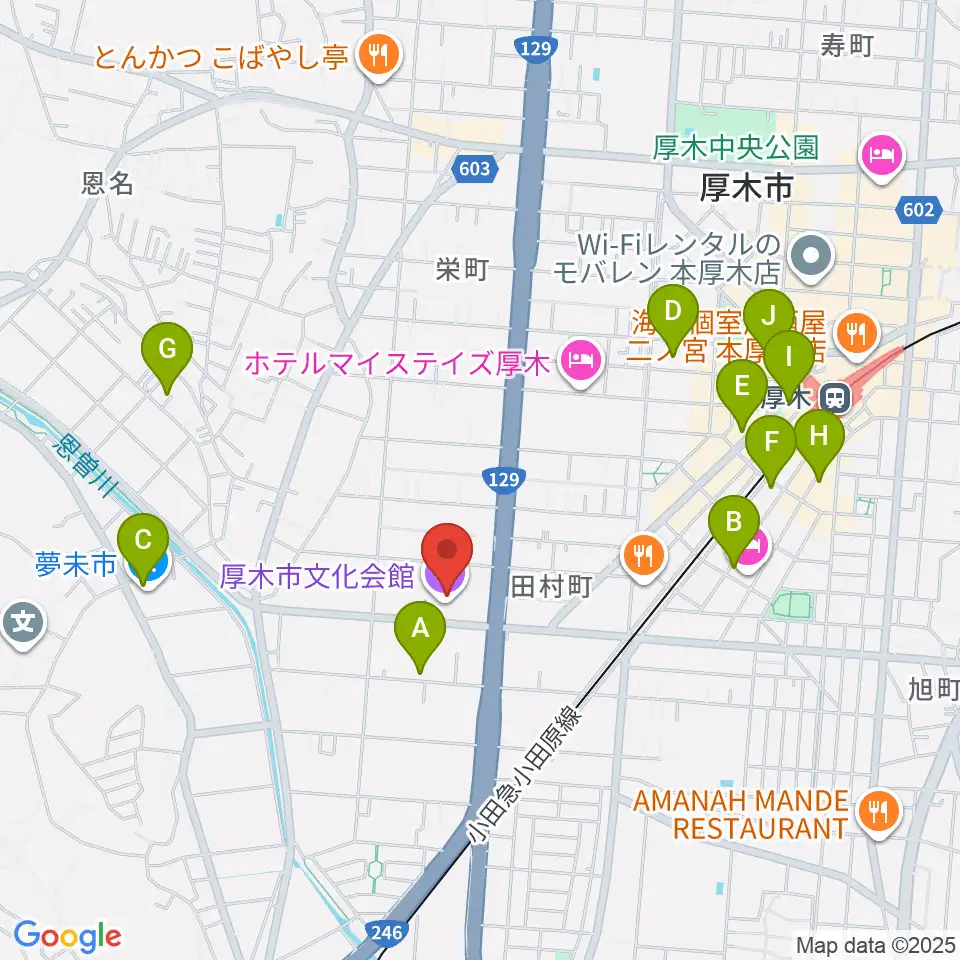 厚木市文化会館周辺のカフェ一覧地図