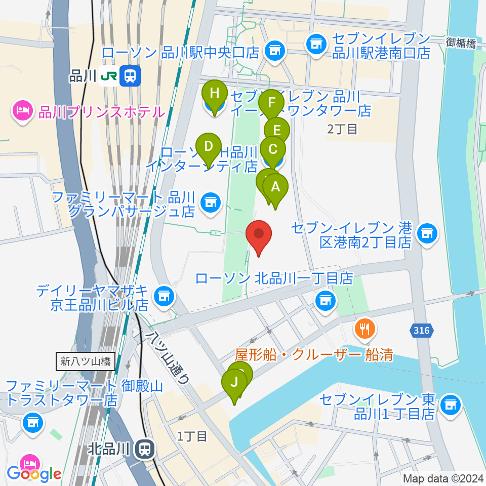 品川インターシティホール周辺のカフェ一覧地図