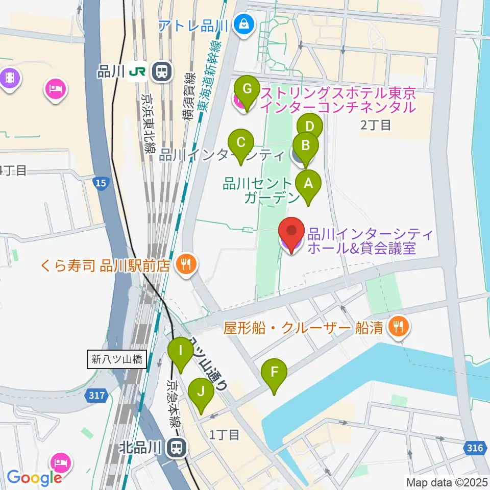 品川インターシティホール周辺のカフェ一覧地図