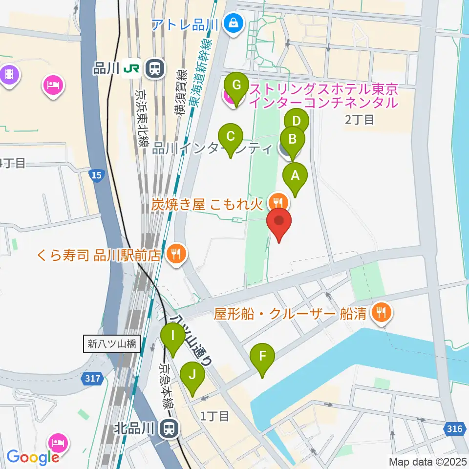 品川インターシティホール周辺のカフェ一覧地図