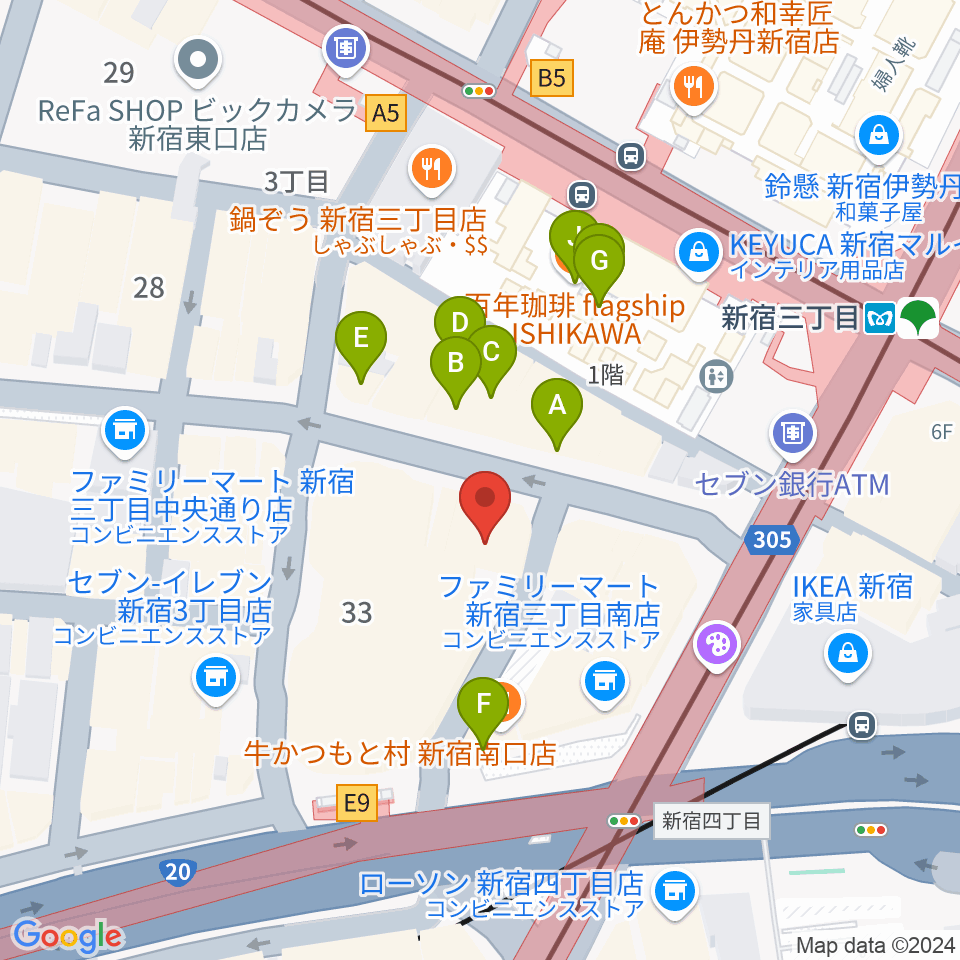 新宿シアターモリエール周辺のカフェ一覧地図