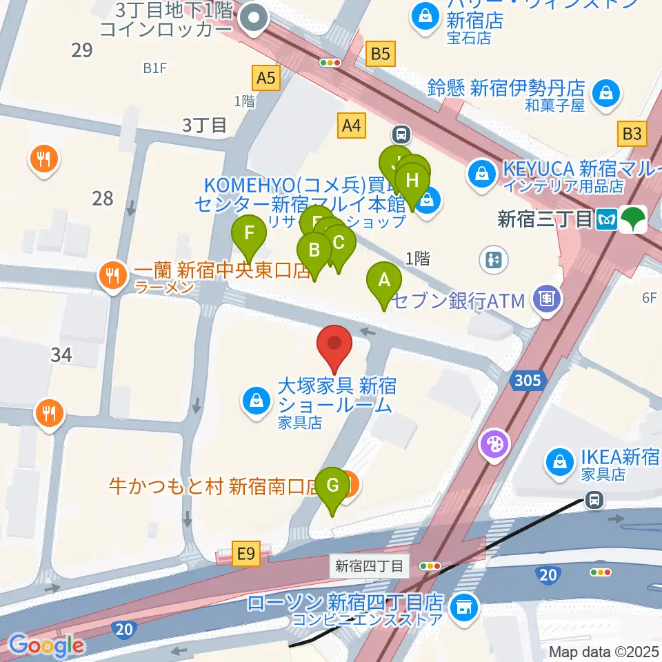 新宿シアターモリエール周辺のカフェ一覧地図