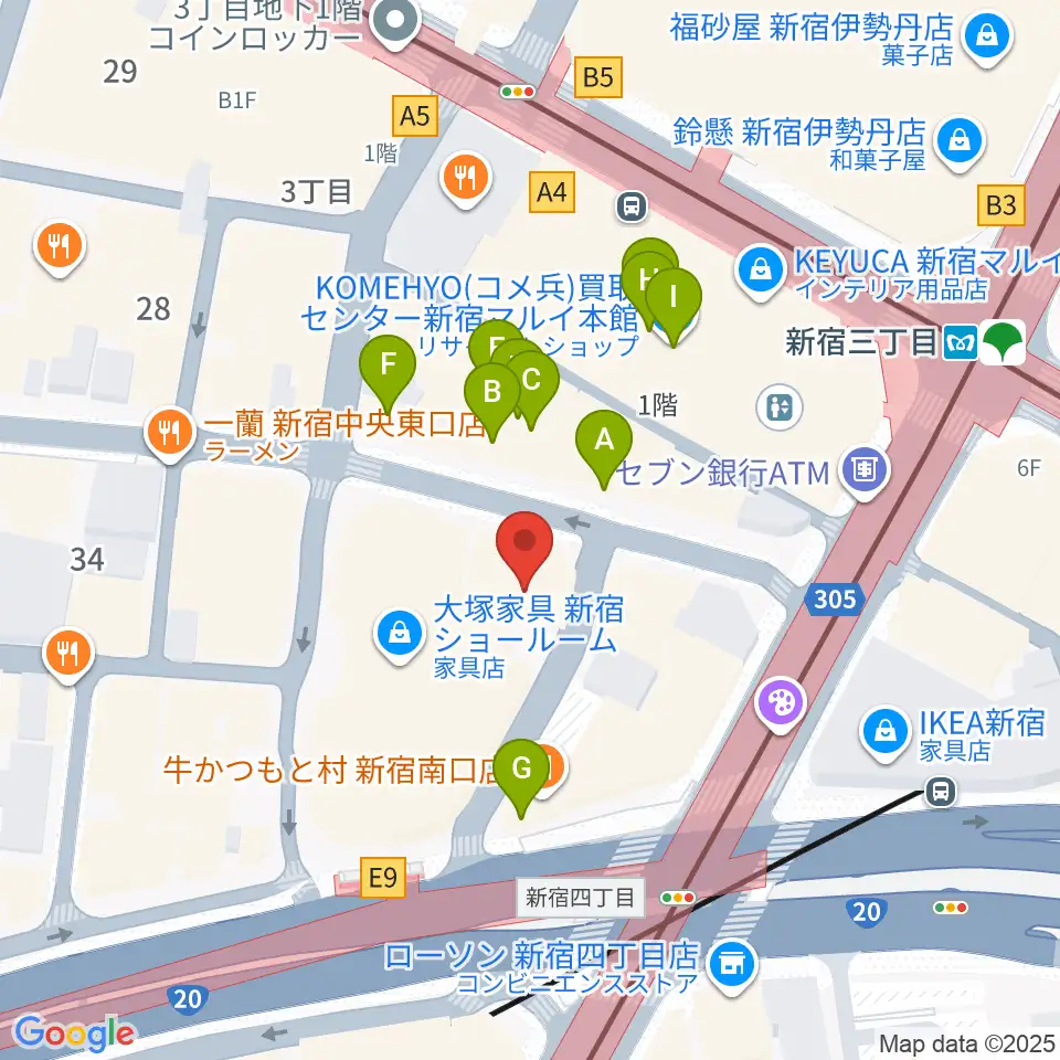新宿シアターモリエール周辺のカフェ一覧地図