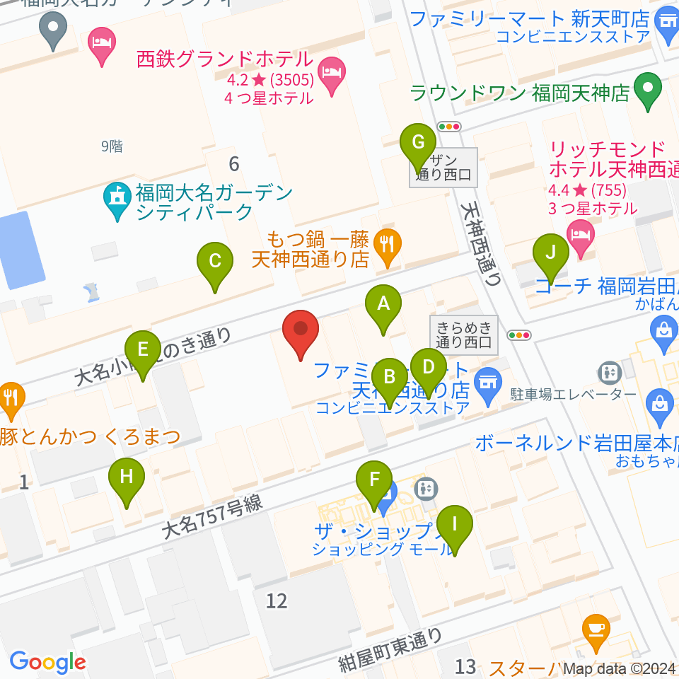 福岡天神ROOMS周辺のカフェ一覧地図