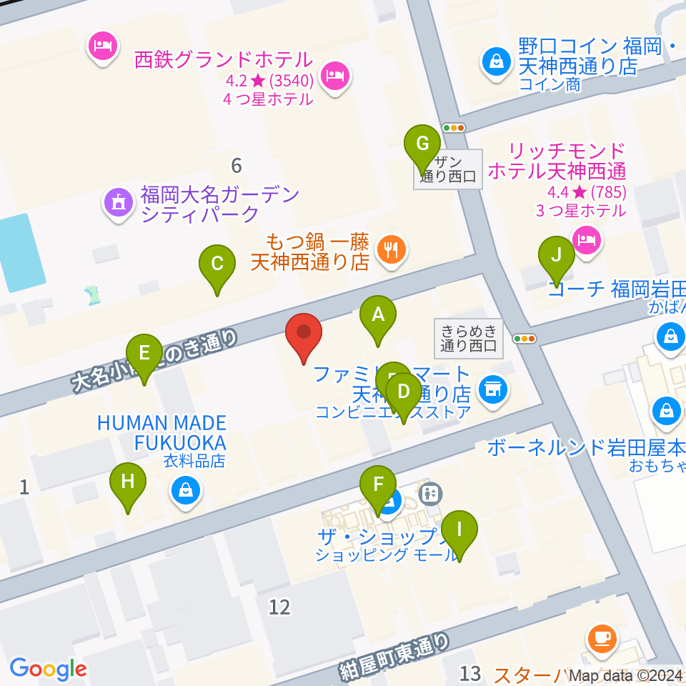 福岡天神ROOMS周辺のカフェ一覧地図