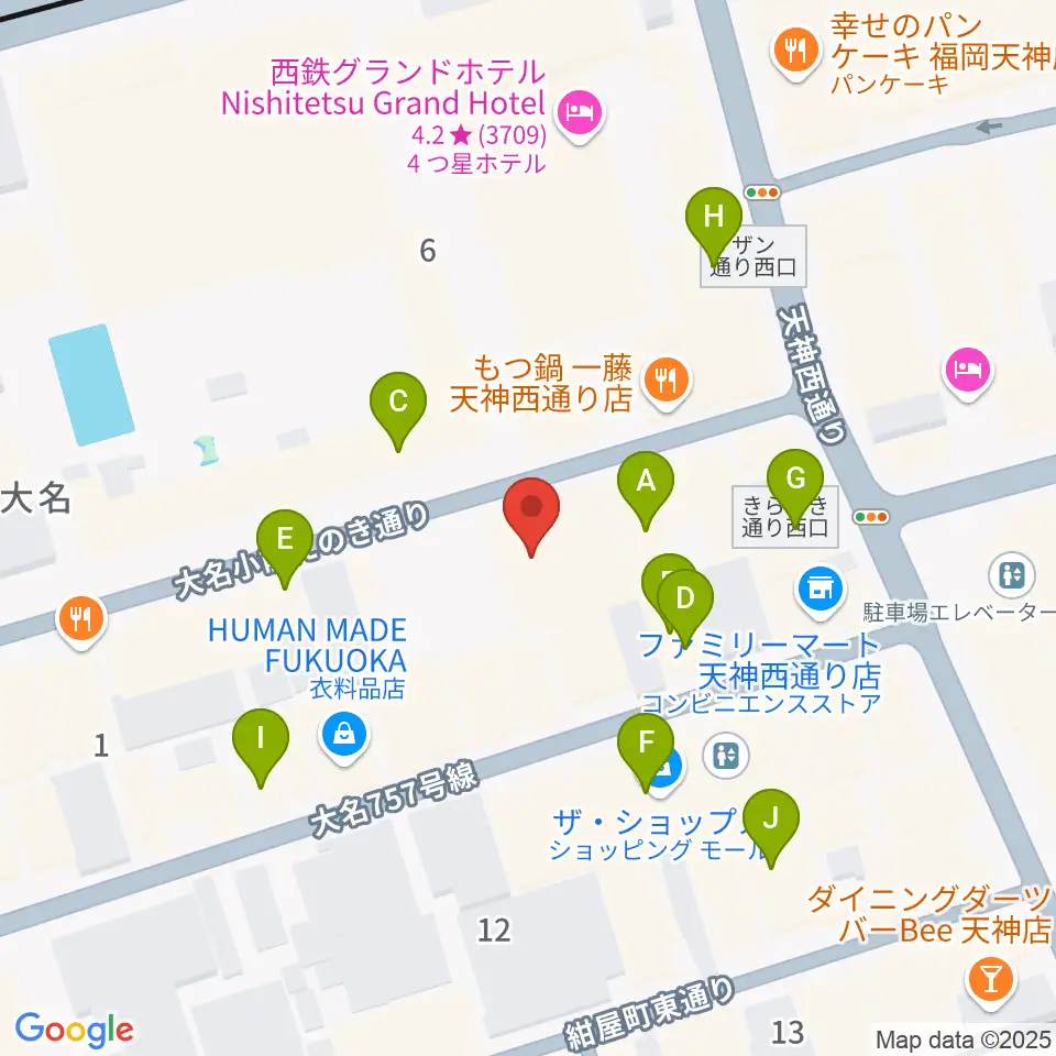 福岡天神ROOMS周辺のカフェ一覧地図
