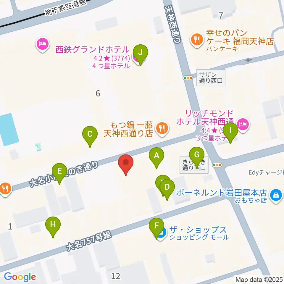 福岡天神ROOMS周辺のカフェ一覧地図