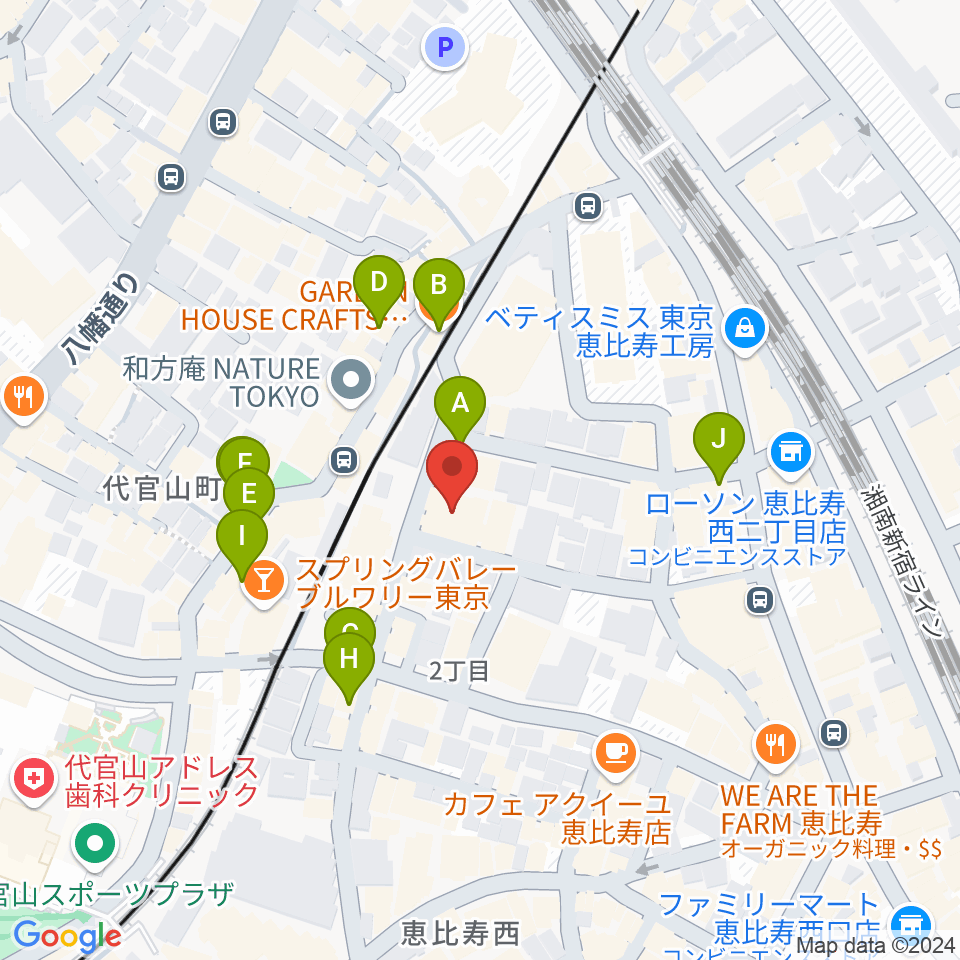 シアター代官山周辺のカフェ一覧地図