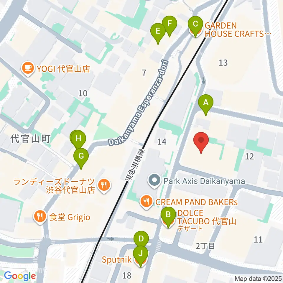 シアター代官山周辺のカフェ一覧地図