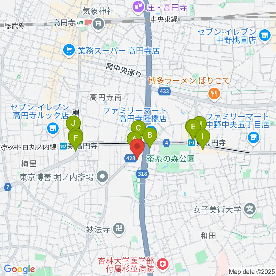 セシオン杉並周辺のカフェ一覧地図