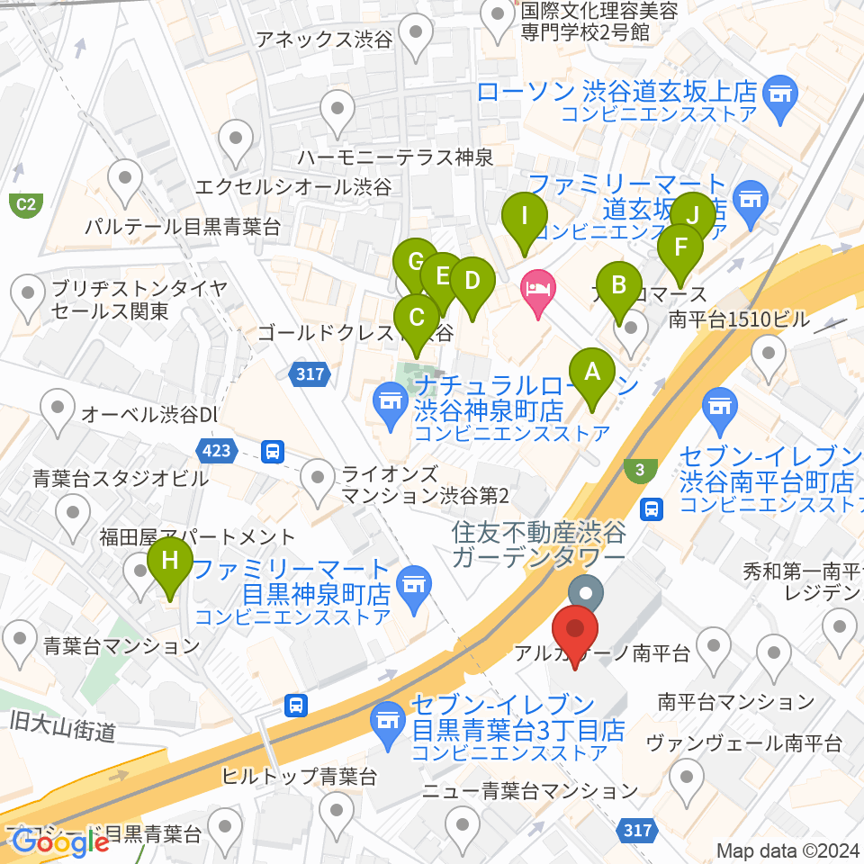 ベルサール渋谷ガーデン周辺のカフェ一覧地図