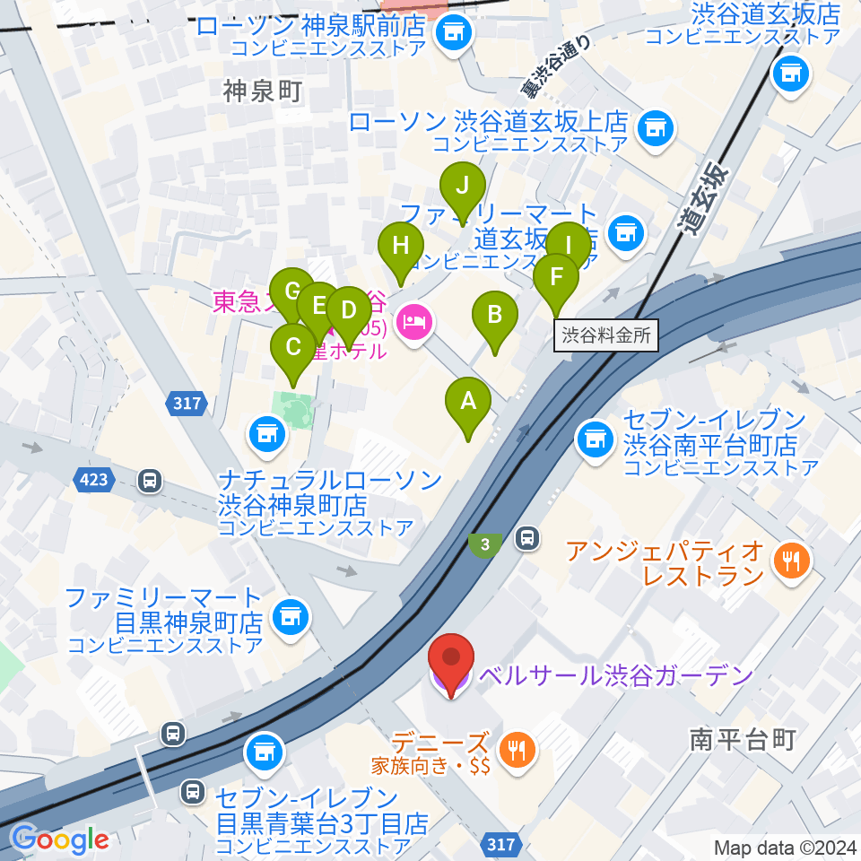 ベルサール渋谷ガーデン周辺のカフェ一覧地図