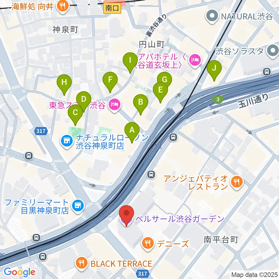 ベルサール渋谷ガーデン周辺のカフェ一覧地図