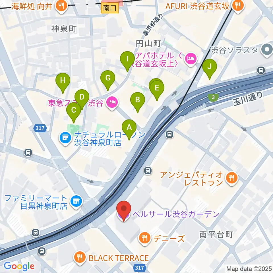 ベルサール渋谷ガーデン周辺のカフェ一覧地図