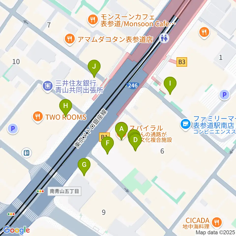表参道スパイラルホール周辺のカフェ一覧地図