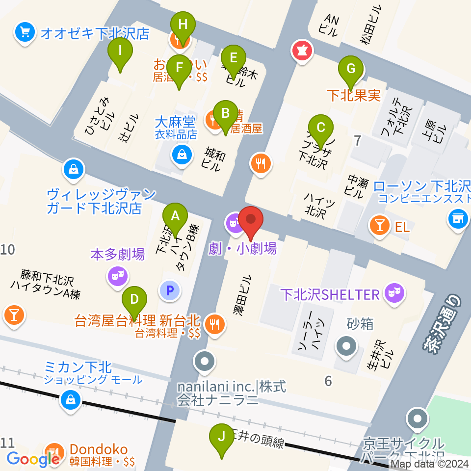 劇・小劇場周辺のカフェ一覧地図