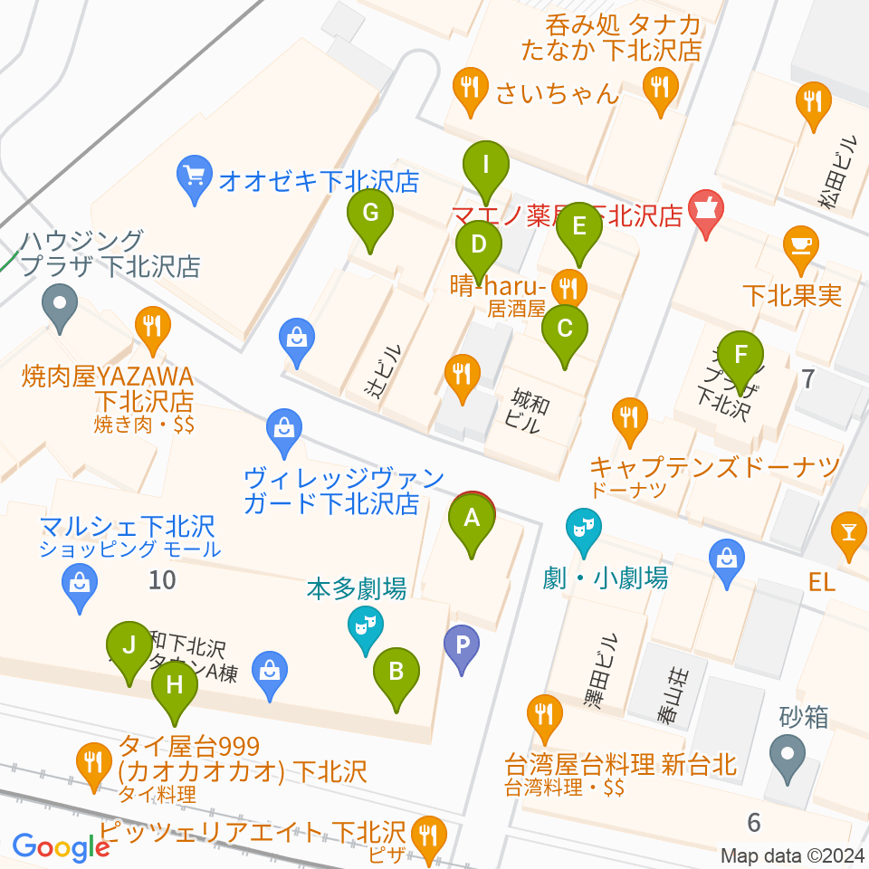 小劇場楽園周辺のカフェ一覧地図