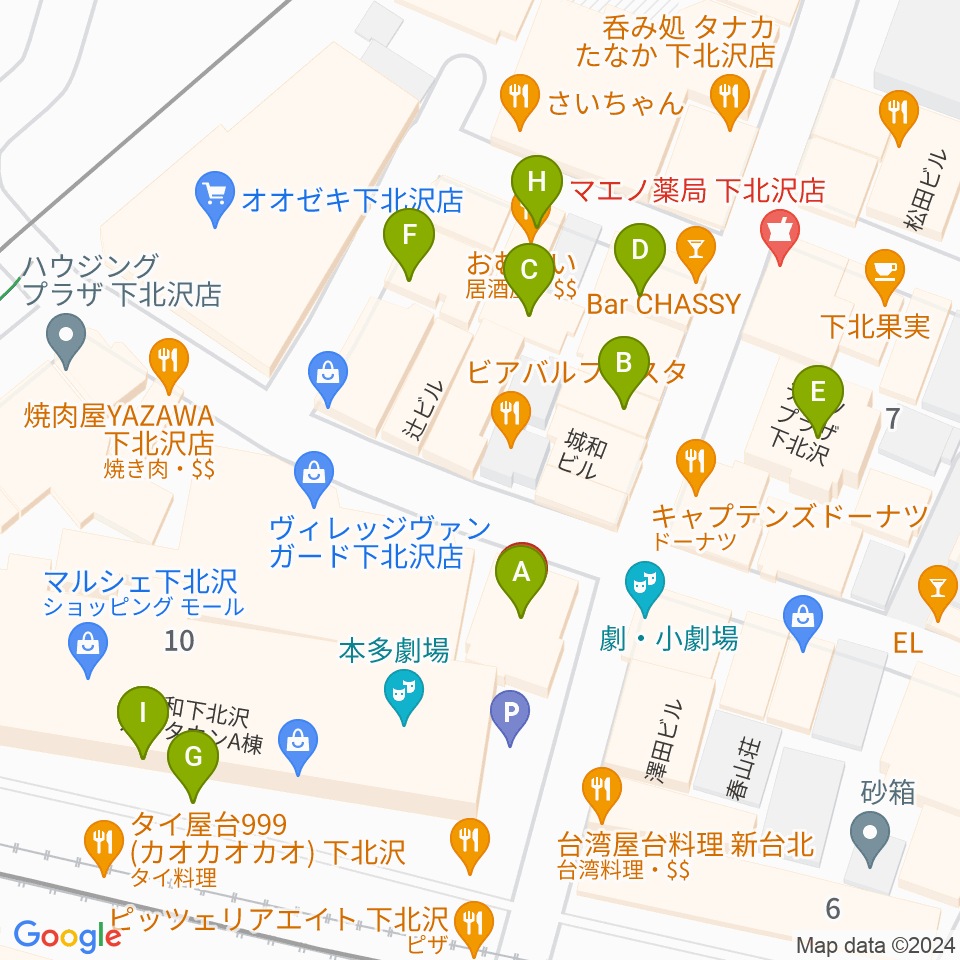 小劇場楽園周辺のカフェ一覧地図