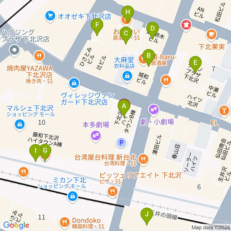 小劇場楽園周辺のカフェ一覧地図