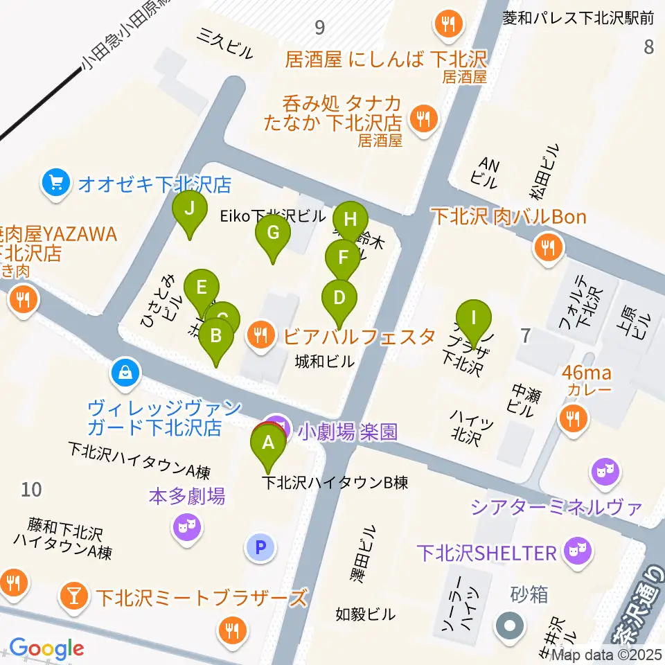 小劇場楽園周辺のカフェ一覧地図