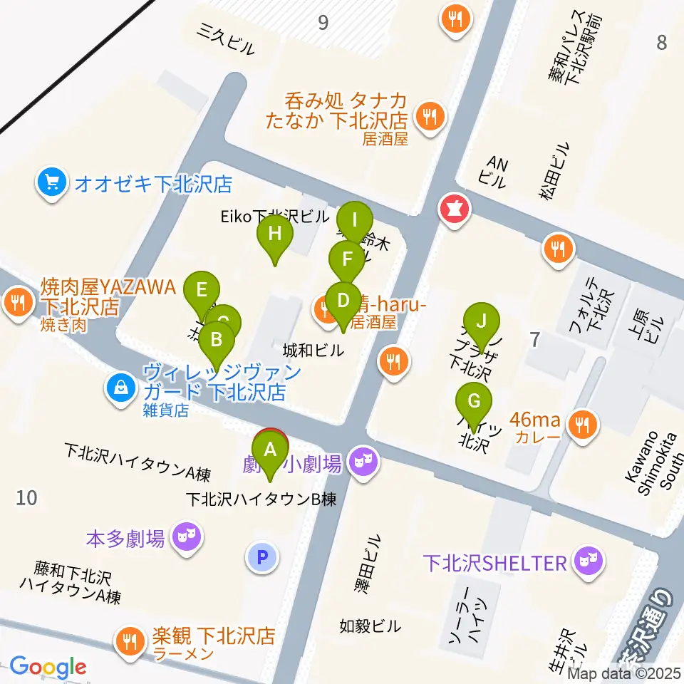 小劇場楽園周辺のカフェ一覧地図