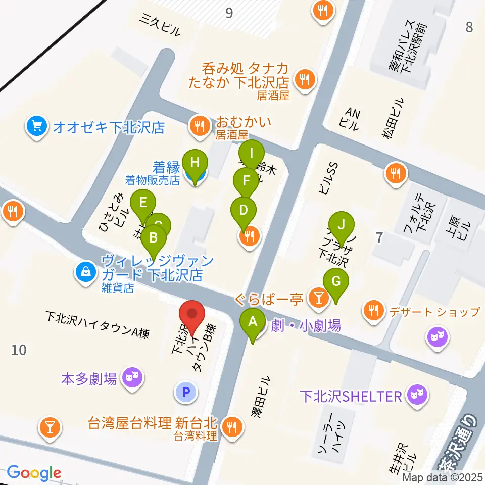 小劇場楽園周辺のカフェ一覧地図