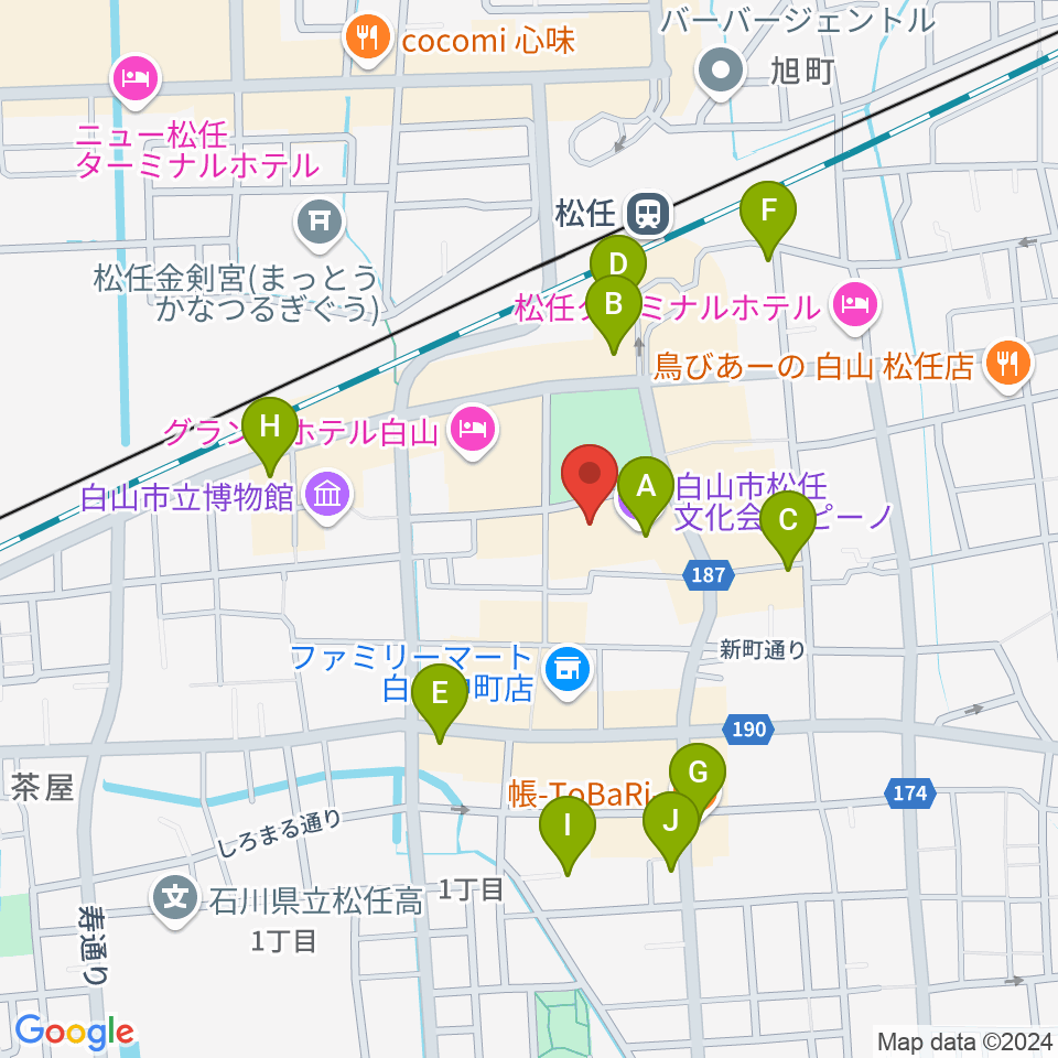 白山市松任文化会館ピーノ周辺のカフェ一覧地図