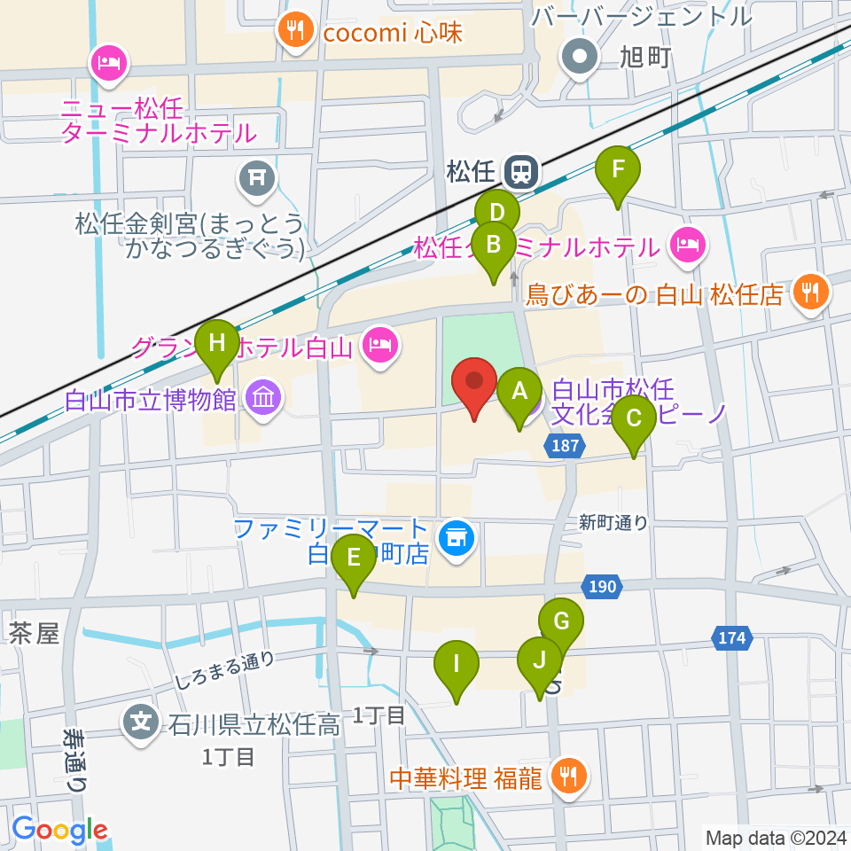 白山市松任文化会館ピーノ周辺のカフェ一覧地図